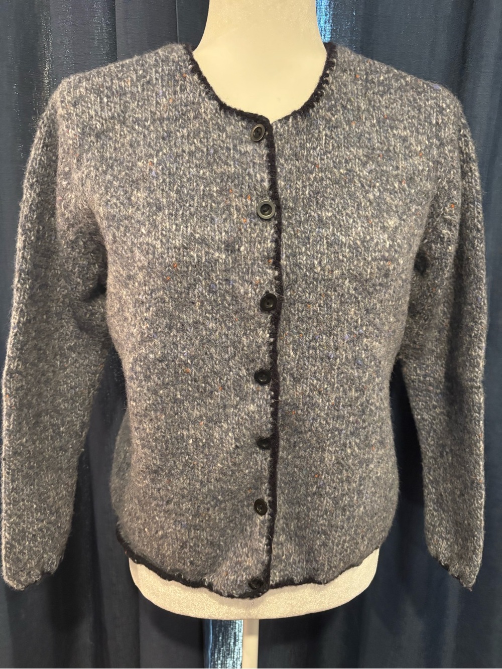 Vintage 90s Talbots Donegal Tweed Wool Cardigan Sweater Gray Size M